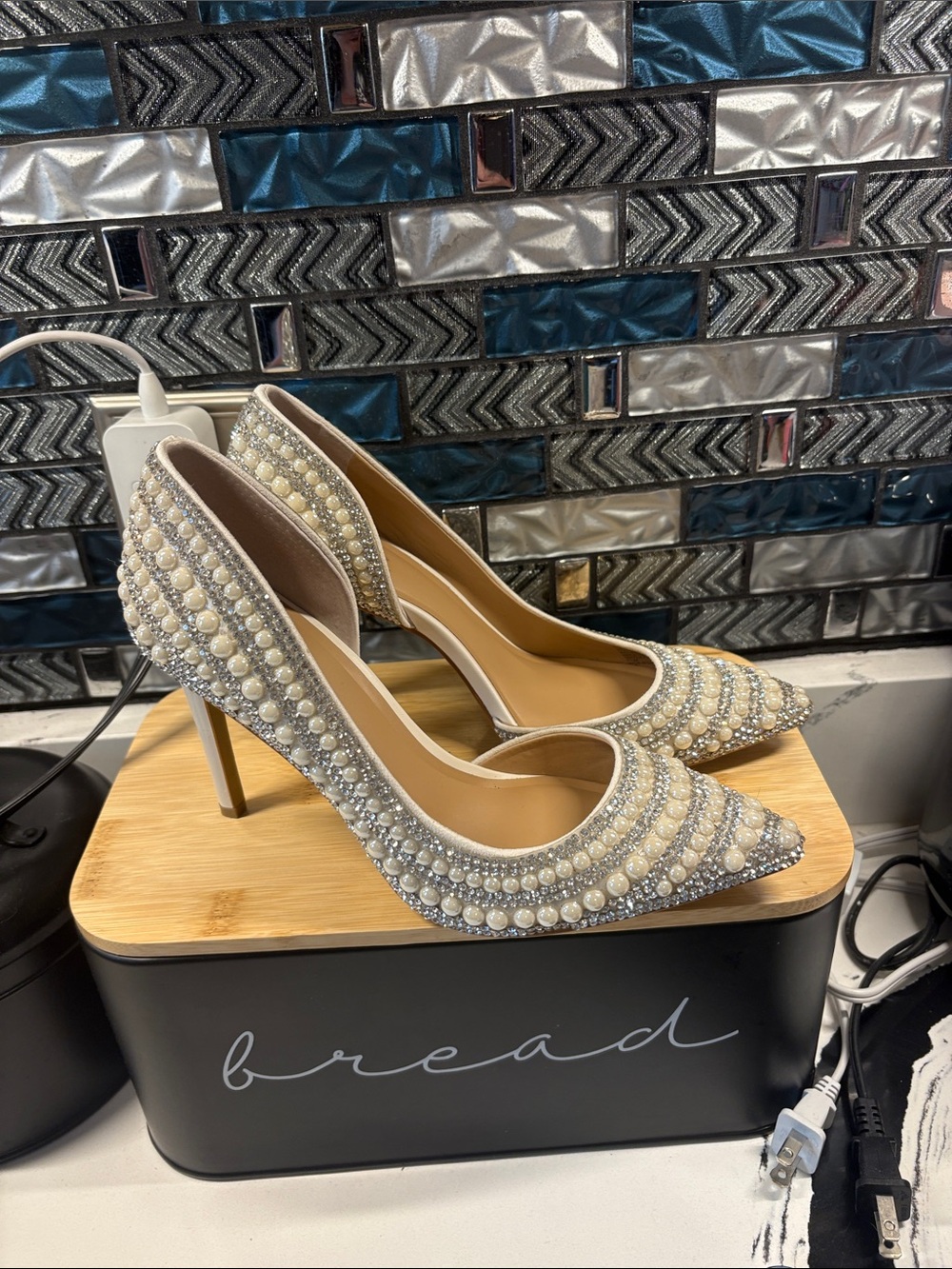 INC International Concepts Ivory Pearl & Crystal Pointed-Toe Slingback Pumps - Picture 3 of 9